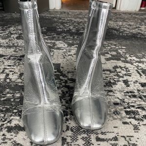 Silver wedge boots